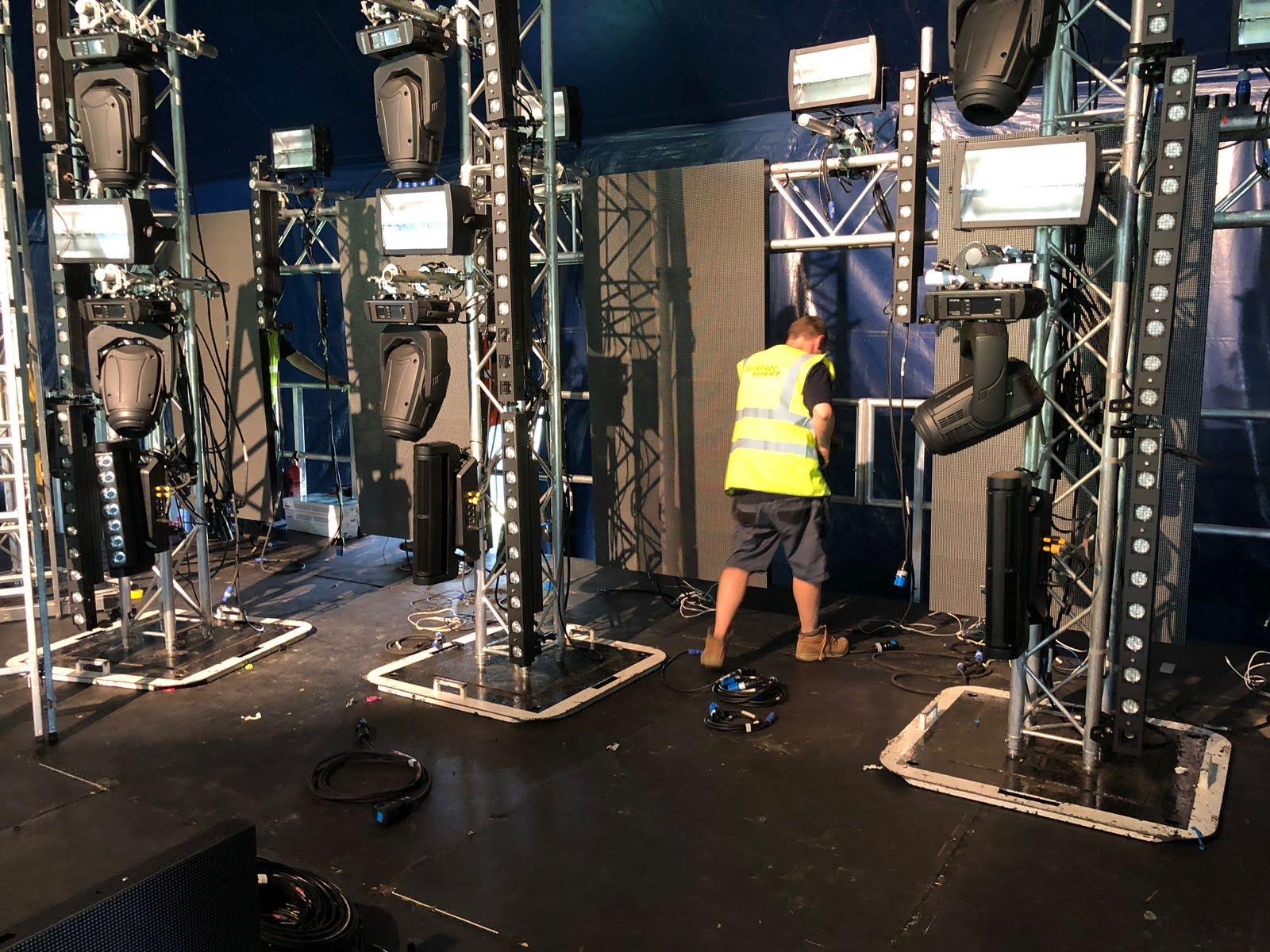 Rigging a festival stage build