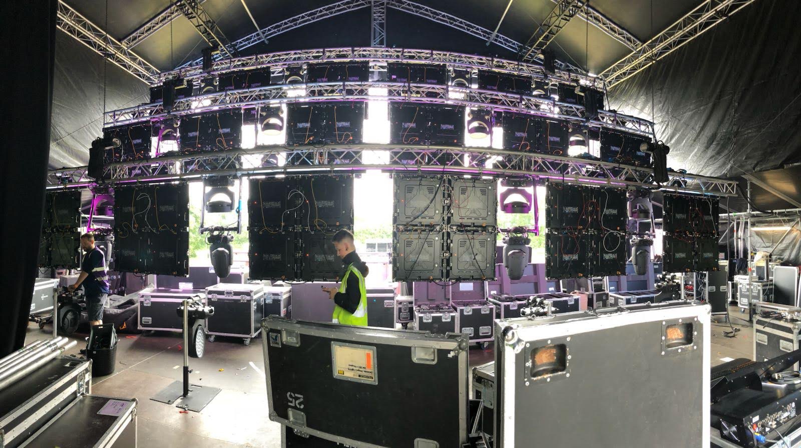 Building the stage LED wall on site